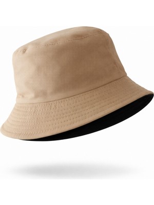 1001 Çift Taraflı Bucket Kova Balıkçı Şapka UNISEX%100 Pamuklu Siyah Iç Astarlı Dörtmevsim Mevs