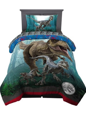 1001 Jurassic World Dominion Mavi Velociraptor ve Rexy T-Rex Süper Yumuşak Mikrofiber Ters Çevrilebili
