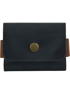 1001 Hakiki Deri Minimal Kartlık, Erkek & Kadın Minimalist Kartvizitlik, Tek Çıtçıtlı Şık Para V