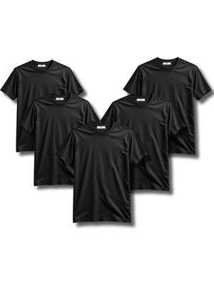 1001 Avantajlı Set (5 Adet) -Regular Kalıp -Bisiklet Yaka- Siyah Renk T-Shirt