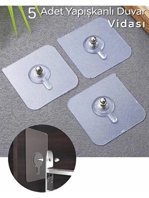 CATEKSSS 5 Adet Şeffaf Yapışkanlı Duvar Tablo Çerçeve Vida Çivisi Askısı MIT1195 Plastik Beyaz Cn