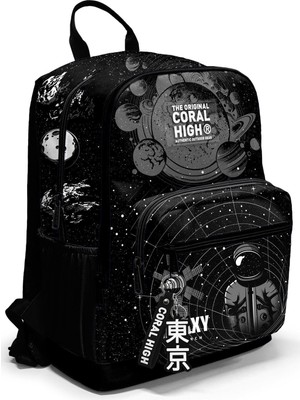 1001 Dört Bölmeli Siyah Galaxy Ortaokul Çantası - Erkek Çocuk