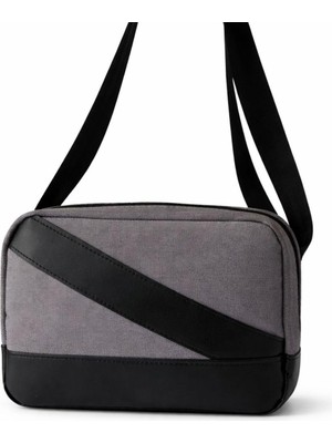 1001 Unisex Çapraz Mini Çanta Ayarlanabilir Askılı Yan Çanta Deri Detaylı Omuz Çantası - Gri