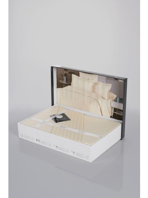 1001 Deluxe Pamuk Saten Çift Kişilik Kutulu Nevresim Takımı Saten Nevresim Çeyizlik DELUXE20, Krem,