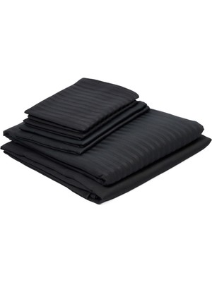1001 Stripe ÇIZGILI%100 Pamuk Nevresim Takımı, Siyah, King Size
