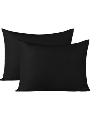 1001 Düz Pamuklu 2’li Siyah Yastık Kılıfı 50 x 70 cm Kapaklı