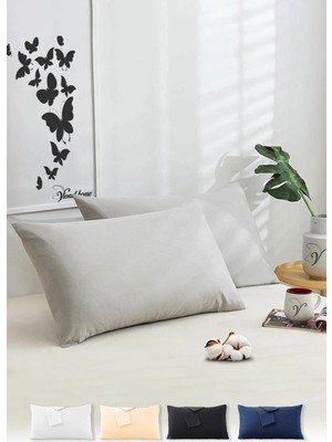 1001 Pamuklu 2'li Kapaklı Yastık Kılıfı 50X70 cm - Yumuşak ve Nefes Alabilir (Gri)