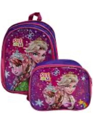Kız Okul Çantası Frozen Elsa  ve Anna 3 Bölmeli Beslenmeli