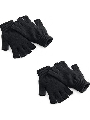 1001 Aee® 2 Çift Yarım Parmak Eldiven – Örme Siyah Unisex Eldiven | Kesik Parmak Parmaksız Kışl�
