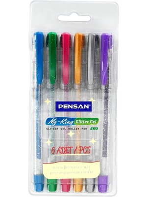 Pensan My-King Jel Simli Tükenmez Kalem 6 Adet Renkli Set Ölçülerle Eğlenceli Yazım Deneyimi