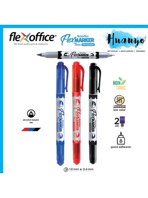 Flexoffice Permanent Marker Çift Taraflı Siyah Mürekkep 12 Li FO-PM07