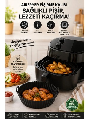 Stork Tekli Airfryer Silikon Pişirme Kabı - Yanmaz Yapışmaz Isıya Dayanıklı Hava Fritözü Aksesuarı (20 Cm)