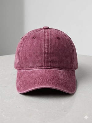 1001 Eskitme Görünümlü Düz Renk Beyzbol Şapkası, Bordo, Vintage Stil