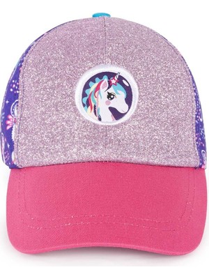 1001 Milk&moo Ayris 7-10 Yaş Kız Çocuk Şapkası – Unicorn Temalı, Simli Pembe ve Mor Renkli, Ayarl