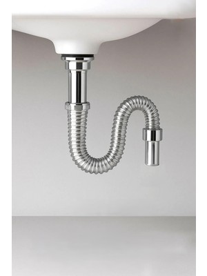 1001 80 cm Krom Körüklü Lavabo Gider Borusu – Esnek Metal Lavabo Sifon Hortumu, Uzatılabilir Gider