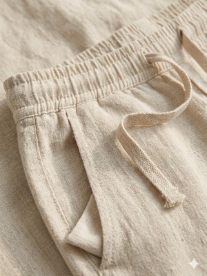 1001 Erkek Baggy Kalıp Beli LASTIKLI%100 Pamuk Keten Görünümlü Pantolon 1007DNGR