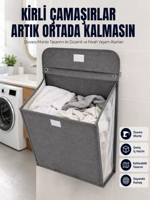 Banyo ve Çamaşır Odası Için Duvara Asılan Katlanabilir Çamaşır Sepeti Midastech