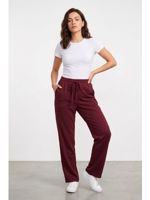 1001 Kadın Pantolon Beli Lastikli Cepli Rahat Kalıp Kadın Spor Pantolon (Düz, Standart)