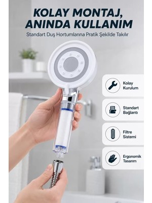 Filtre Hazneli Basınç Artırıcı Duş Başlığı Kireç Filtreli El Duşu Midastech