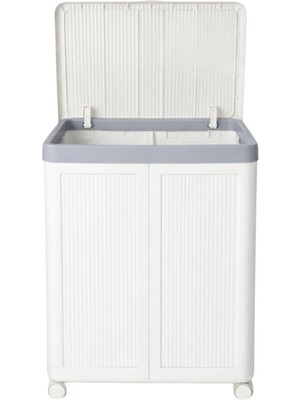 1001 Tekerlekli Çamaşır Sepeti, 100 L Kapasiteli, Beyaz, Plastik, Katlanır Kapaklı, Modern Tasarım