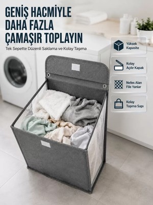 Modern Tasarımlı Duvara Monte Kirli Çamaşır Sepeti Pratik Saklama Çözümü Midastech