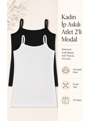 Nicoletta Kadın Atlet Ip Askılı 2 Li Paket Siyah-Beyaz Modal