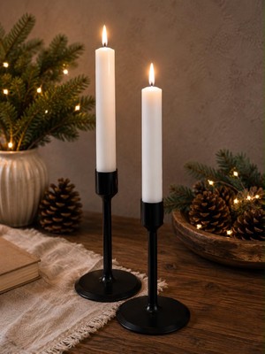 1001 Modern Şamdan Seti, Siyah, 2'li, 13 Cm, Dekoratif Mumluk, Yuvarlak Tabanlı