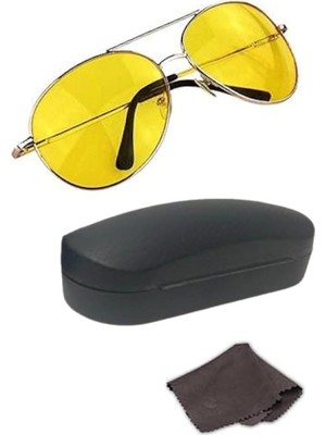 1001 Prime UV400 Metal Çerçeveli Gece Sürüş ve Sis Gözlüğü Sarı Camlı Aviator Stil Anti Far Ge