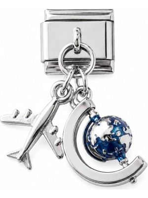 cm Jewelry Uçak ve Dünya Italyan Bileklik Charm