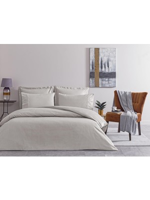 1001 Premium Basic Nev.tk Stripe King Çift Kişilik Nevresim Takımı Gri