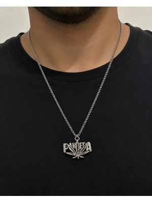 Herşey Nota Pantera Yaprak Figürlü Gümüş Renk Metal Kolye Rock Müzik Severlere Hediye