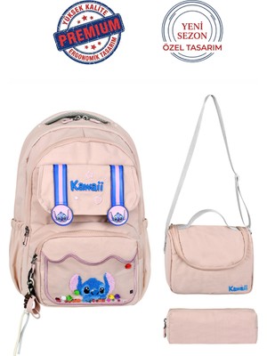 Alanç Gift Ultra Lüks İşlemeli Suya Dayanıklı Kawaii Kız Çocuk İlkokul Okul Çantası Termal Beslenme ve Kalemlik