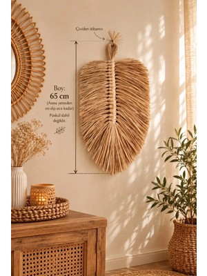 Furestan Home & Living El Yapımı Rafya Duvar Süsü 65 cm – Bohem Hasır Duvar Dekoru, Doğal Ev Dekorasyonu, Makrome Tarzı Duvar Aksesuarı
