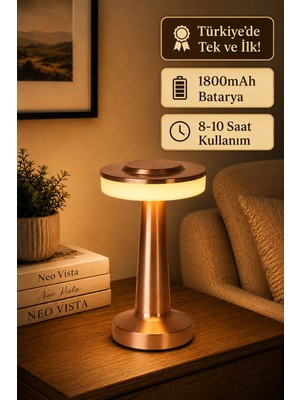 Techora Sale Rose Gold Dokunmatik Şarjlı Masa Lambası Dim Edilebilir Dekoratif Kablosuz Abajur
