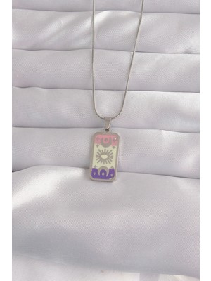 Techora Sale 316L Çelik Gümüş Renk Karışık Mineli Ay Figür Tarot Kolye