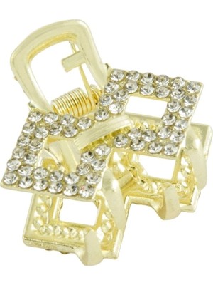Techora Sale Kare Taşlı Minik Metal Mandal Toka 2,5 cm