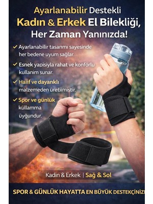 Techora Sale Ayarlanabilir Destekli El Bilekliği – Kadın & Erkek Sağ–sol Uyumlu Spor ve Günlük Kullanım