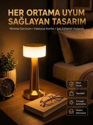 Techora Sale Kablosuz Renkli Masa ve Gece Lambası Altın Rengi Dokunmatik LED Lamba