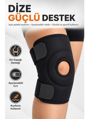 Techora Sale Spor ve Günlük Kullanım Için Açık Patella Destekli Ayarlanabilir Cırtlı Dizlik