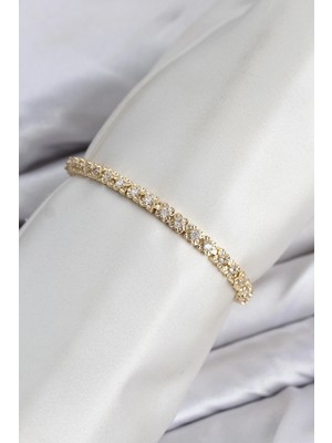 Techora Sale cm Model Zirkon Taşlı Vıp Seri Gold Renk Pirinç Kadın Bileklik