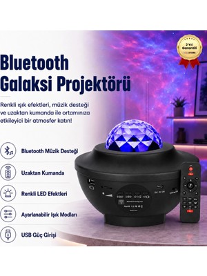 Techora Sale Projektör Özellikli Bluetooth Hoparlör ve Rgb LED Işıklı Gece Lambası, Siyah Renk