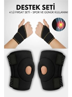 Techora Sale 4’lü Ortopedik Medikal Set – 2’li El Bilek Ateli + 2’li Diz Korsesi, Ayarlanabilir ve Deste
