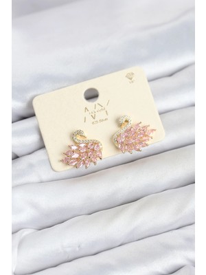 Techora Sale Pembe Zirkon Taşlı Gold Swan Kuğu Model Kadın Küpe