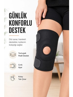 Techora Sale Açık Patella Destekli Ayarlanabilir Cırtlı Dizlik Spor Günlük Kullanım Diz Bandajı
