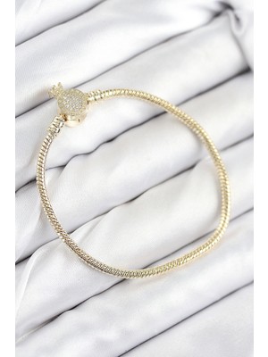 Techora Sale Pirinç Charm Zirkon Taşlı Taç Model Gold Renk Kadın Bileklik
