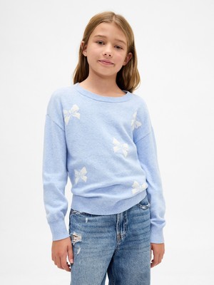 Gap Kız Çocuk Açık Mavi Cashsoft Intarsia Crew Kazak