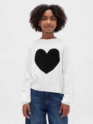 Gap Kız Çocuk Beyaz Cashsoft Intarsia Crew Kazak