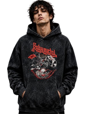 Sevbano Babymetal Rock Metal Müzik Grubu Baskılı Unisex Oversize Premium Yıkamalı Hoodie Sweatshirt