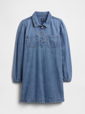 Gap Kız Çocuk Mavi Puff Sleeve Denim Elbise