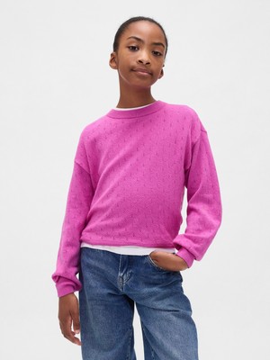 Gap Kız Çocuk Pembe Cashsoft Relaxed Pointelle Kazak